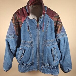Current Seen Vintage 80s Denim Patchwork Tapestry Colorblock Puffer Jacket M